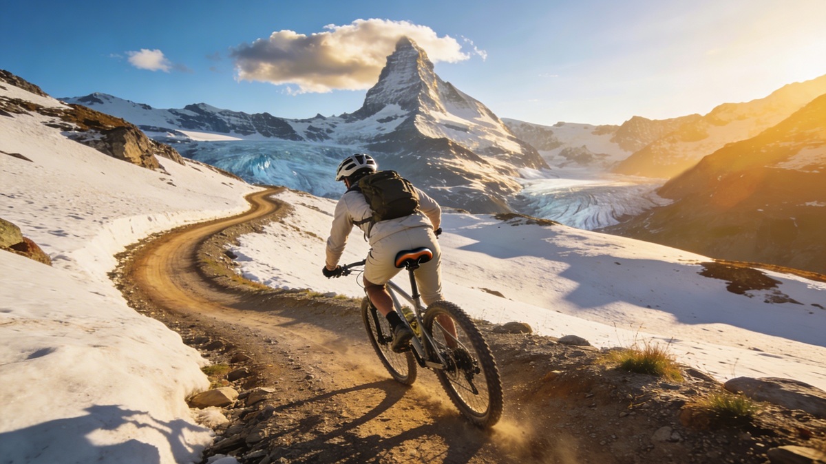 Ein Fahrradfahrer in den Alpen (Symbolbild, KI-generiert)